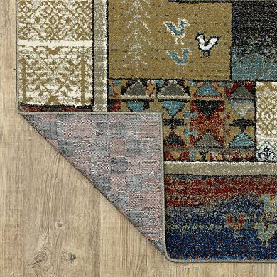 StyleHaven Valor Tribal Patchwork Blue/Multi Fringed Edge Area or Throw Rug