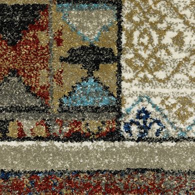 StyleHaven Valor Tribal Patchwork Blue/Multi Fringed Edge Area or Throw Rug