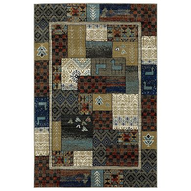 StyleHaven Valor Tribal Patchwork Blue/Multi Fringed Edge Area or Throw Rug