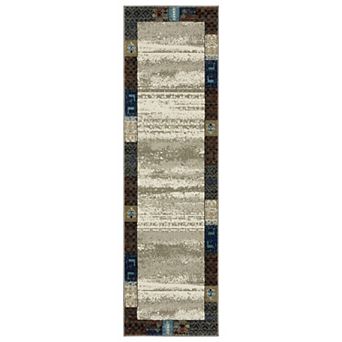 StyleHaven Valor Tribal Patchwork Border Beige/Multi Fringed Edge Area or Throw Rug