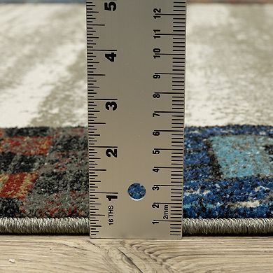 StyleHaven Valor Tribal Patchwork Border Beige/Multi Fringed Edge Area or Throw Rug