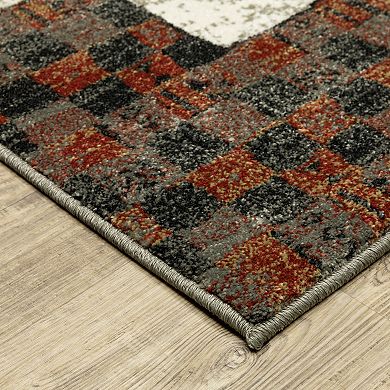 StyleHaven Valor Tribal Patchwork Border Beige/Multi Fringed Edge Area or Throw Rug