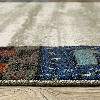 StyleHaven Valor Tribal Patchwork Border Beige/Multi Fringed Edge Area or Throw Rug