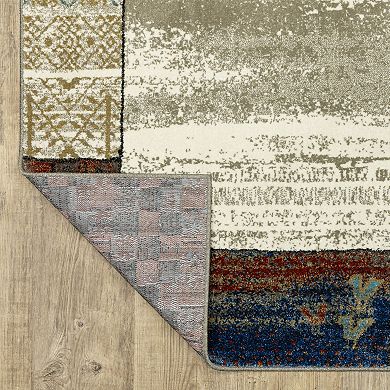 StyleHaven Valor Tribal Patchwork Border Beige/Multi Fringed Edge Area or Throw Rug