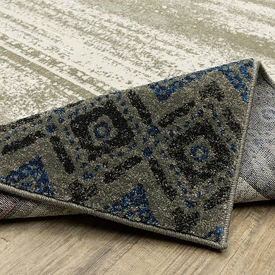 StyleHaven Valor Tribal Patchwork Border Beige/Multi Fringed Edge Area or Throw Rug