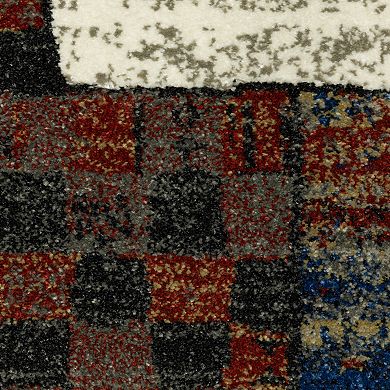 StyleHaven Valor Tribal Patchwork Border Beige/Multi Fringed Edge Area or Throw Rug