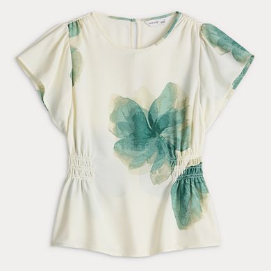 Petite Nine West Cinched Flutter Sleeve Blouse