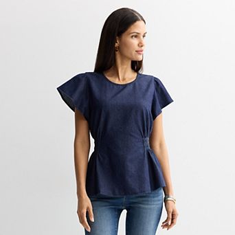 Women's Nine West Cinched Flutter Sleeve Blouse