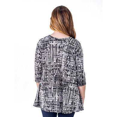 Women's 24Seven Comfort Apparel Black Print Elbow Length Sleeve Open Cardigan