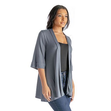 Women's 24Seven Comfort Apparel Open Front Elbow Length Sleeve Cardigan