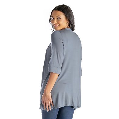 Women's 24Seven Comfort Apparel Open Front Elbow Length Sleeve Cardigan