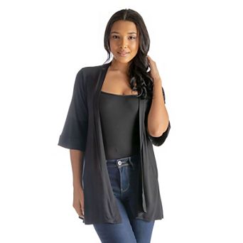 Women's 24Seven Comfort Apparel Open Front Elbow Length Sleeve Cardigan