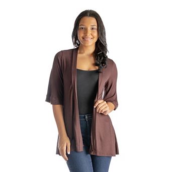 Women's 24Seven Comfort Apparel Open Front Elbow Length Sleeve Cardigan