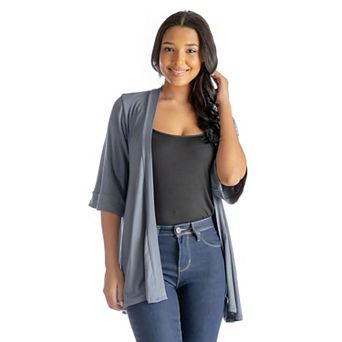 Women's 24Seven Comfort Apparel Open Front Elbow Length Sleeve Cardigan