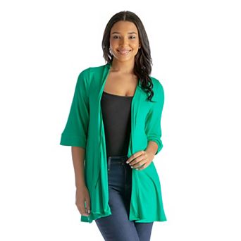 Women's 24Seven Comfort Apparel Open Front Elbow Length Sleeve Cardigan
