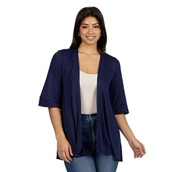 Women's 24Seven Comfort Apparel Open Front Elbow Length Sleeve Cardigan