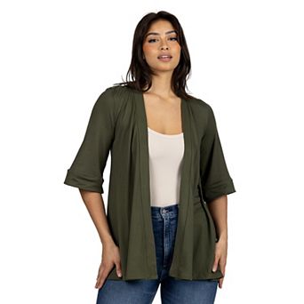 Women's 24Seven Comfort Apparel Open Front Elbow Length Sleeve Cardigan