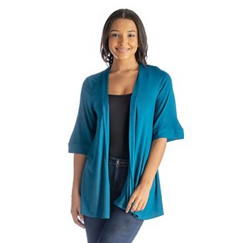 Women's 24Seven Comfort Apparel Open Front Elbow Length Sleeve Cardigan