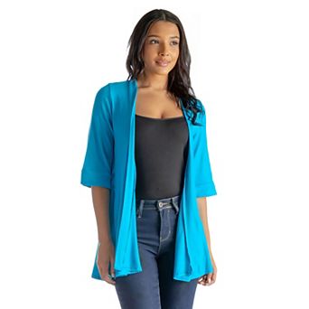 Women's 24Seven Comfort Apparel Open Front Elbow Length Sleeve Cardigan