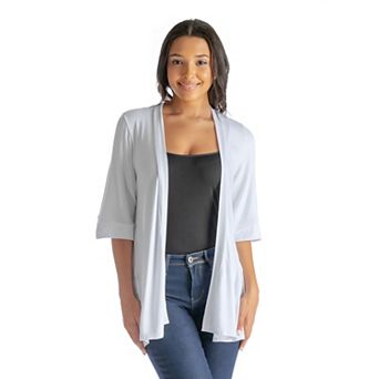 Women's 24Seven Comfort Apparel Open Front Elbow Length Sleeve Cardigan
