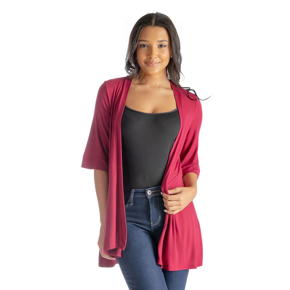 Women's 24Seven Comfort Apparel Open Front Elbow Length Sleeve
