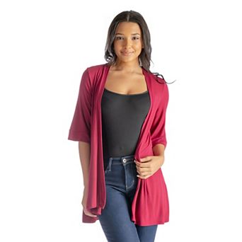 Women's 24Seven Comfort Apparel Open Front Elbow Length Sleeve Cardigan