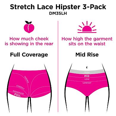 Maidenform Women's Perfect Fit Stretch Lace Hipster Underwear, 3-Pack DM3SLH