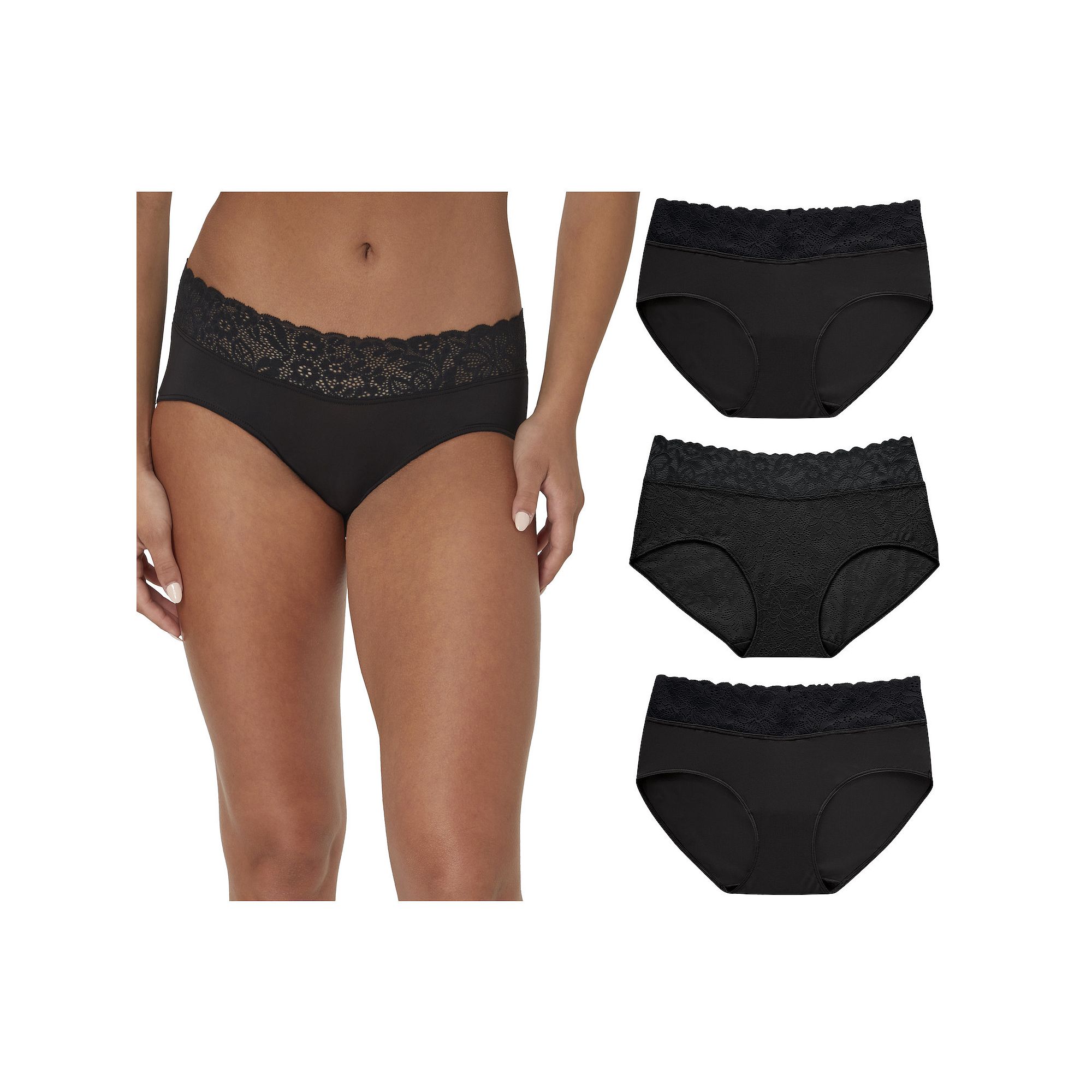 Maidenform Womens Perfect Fit Stretch Lace Hipster Underwear, 3-Pack DM3SL