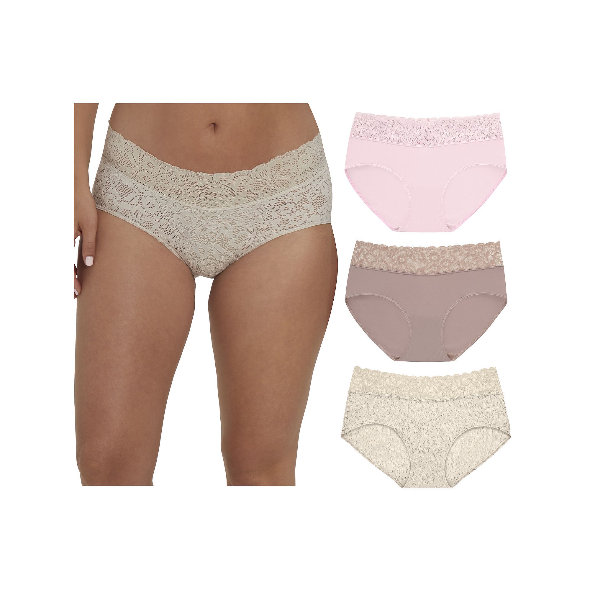 Maidenform Womens Perfect Fit Stretch Lace Hipster Underwear, 3-Pack DM3SL