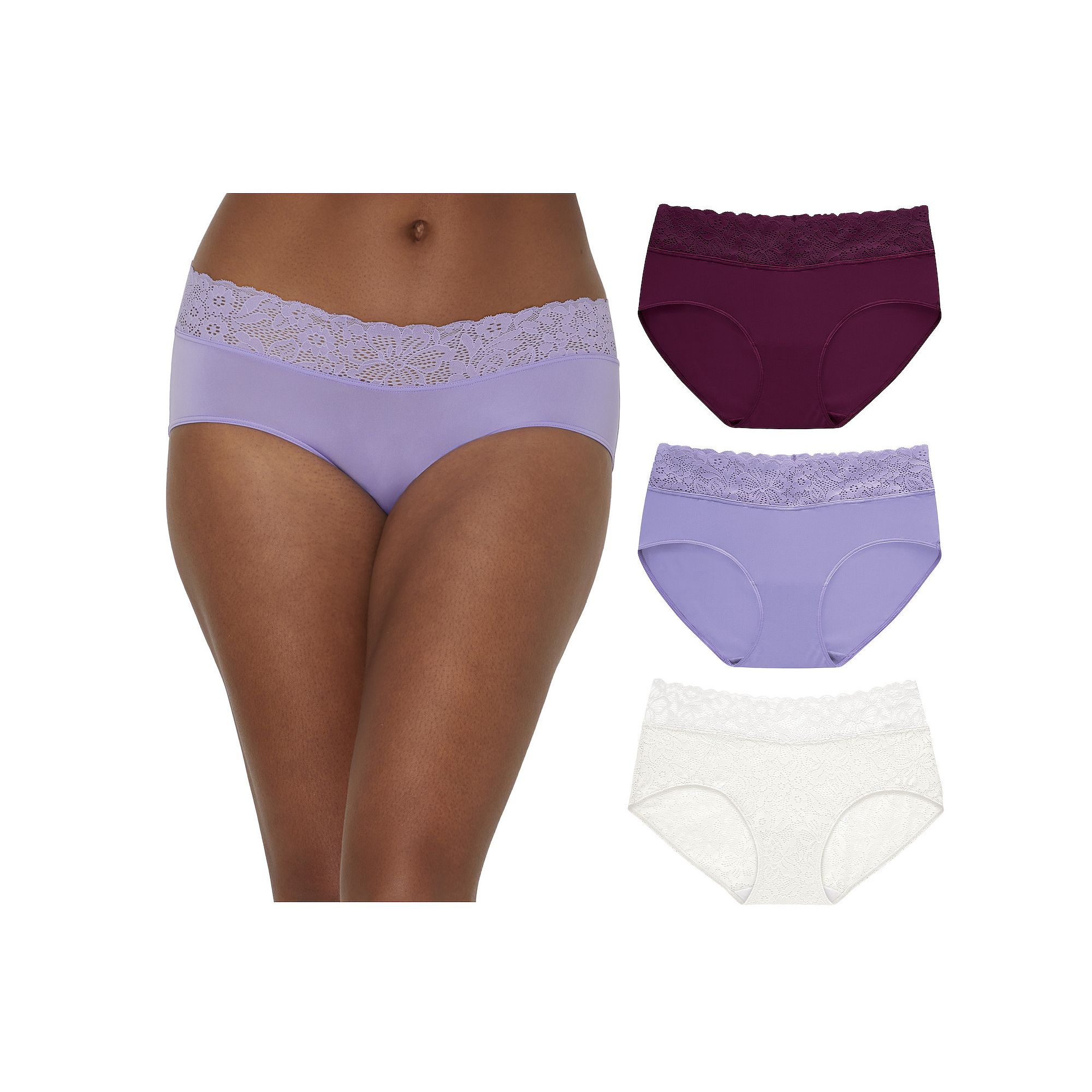 Maidenform Womens Perfect Fit Stretch Lace Hipster Underwear, 3-Pack DM3SL