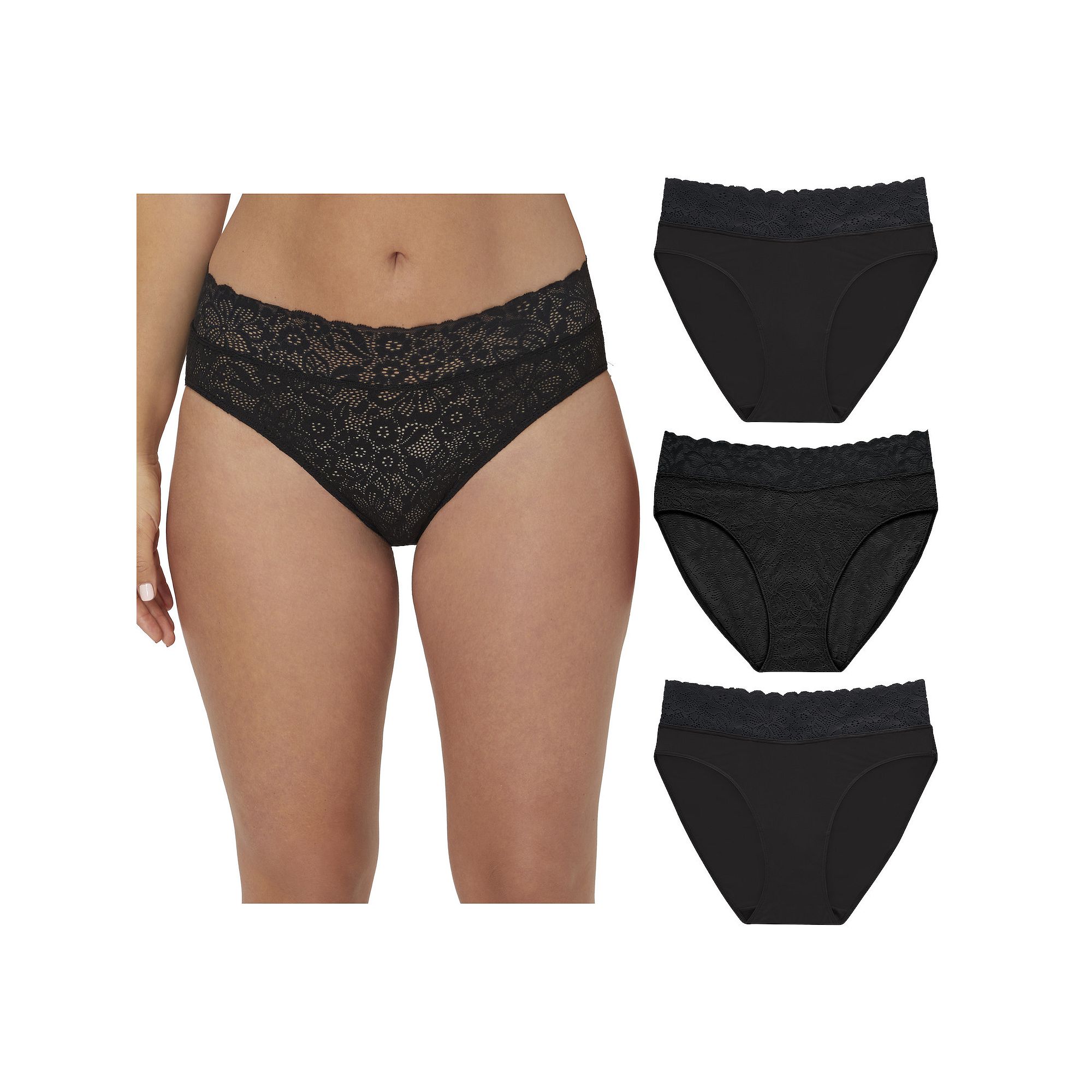 Maidenform Womens Perfect Fit Stretch Lace High Leg Underwear, 3-Pack DM3S