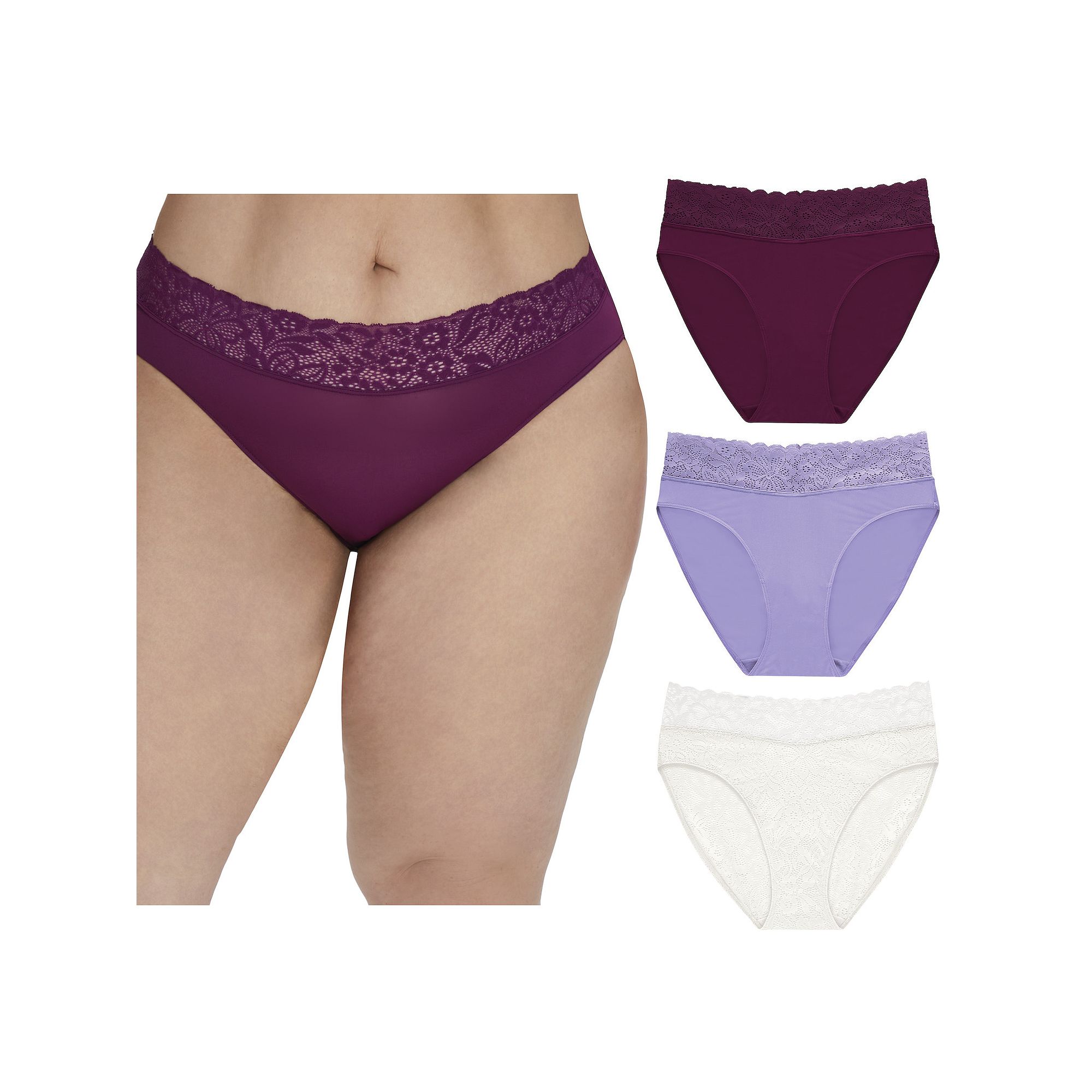 Maidenform Womens Perfect Fit Stretch Lace High Leg Underwear, 3-Pack DM3S