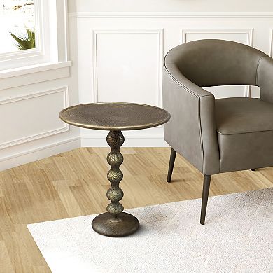 Shae Round Side End Table, Aluminum Cast With Hammered Texture