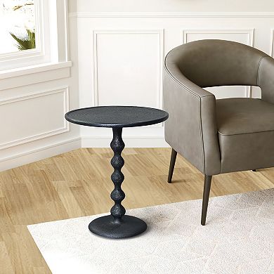Shae Round Side End Table, Aluminum Cast With Hammered Texture