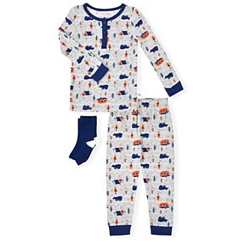 Sleep On It Infant & Toddler Boys 2 pc Super Soft Jersey Snug-Fit Pajama Set w Matching Socks