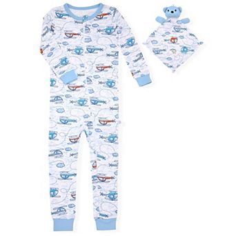 Sleep On It Infant Boys Long Sleeve Soft Snuggle Jersey Zip-Up Coverall w Blankey Buddy