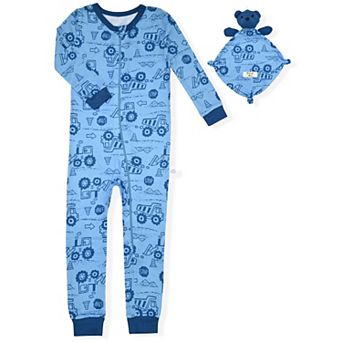 Sleep On It Infant Boys Long Sleeve Soft Snuggle Jersey Zip-Up Coverall w Blankey Buddy