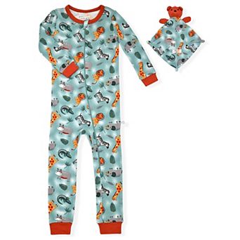 Sleep On It Infant Boys Long Sleeve Soft Snuggle Jersey Zip-up Coverall Pajama With Blankey Buddy
