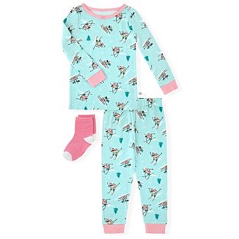 Sleep On It Toddler Girls 2 pc Super Soft Jersey Snug-fit Pajama Set With Matching Socks