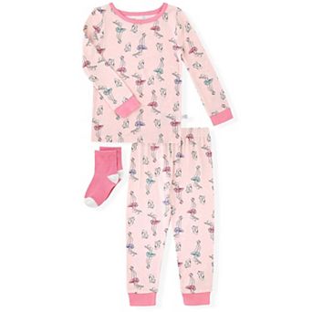 Sleep On It Toddler Girls 2 pc Super Soft Jersey Snug-fit Pajama Set With Matching Socks