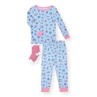 Sleep On It Toddler Girls 2 pc Super Soft Jersey Snug-fit Pajama Set With Matching Socks