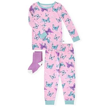 Sleep On It Toddler Girls 2 pc Super Soft Jersey Snug-fit Pajama Set With Matching Socks
