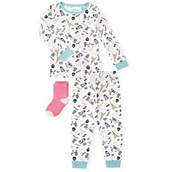 Sleep On It Toddler Girls 2 pc Super Soft Jersey Snug-fit Pajama Set With Matching Socks