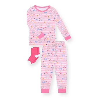 Sleep On It Toddler Girls 2 pc Super Soft Jersey Snug-fit Pajama Set With Matching Socks