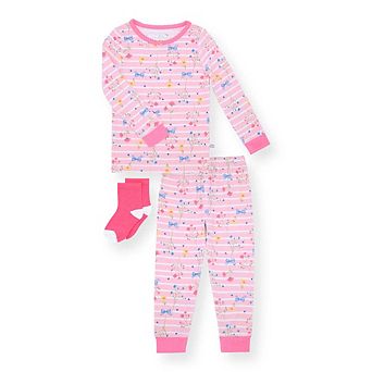 Sleep On It Toddler Girls 2 pc Super Soft Jersey Snug-fit Pajama Set With Matching Socks