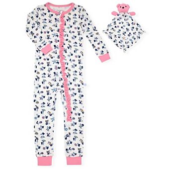Sleep On It Infant Boys Soft Snuggle Jersey Zip-Up Coverall Pajama with Blankey Buddy