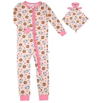 Sleep On It Infant Boys Long Sleeve Soft Snuggle Jersey Zip-Up Coverall Pajama with Blankey Buddy