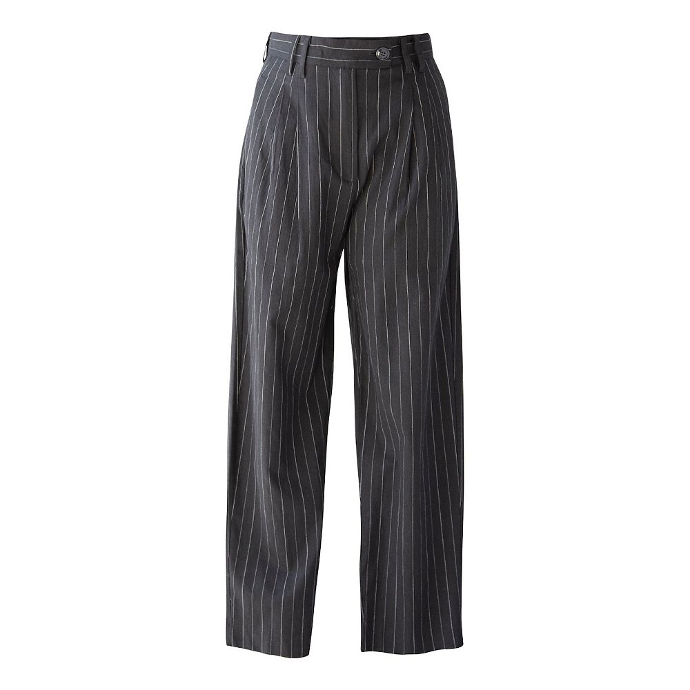 スラックス HUECLOSET T Stripe Wide Slacks 25KERO495 Black Pinstripes Suit Pants