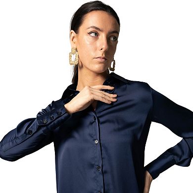 Classy Women Silk Blouse In Royal Blue