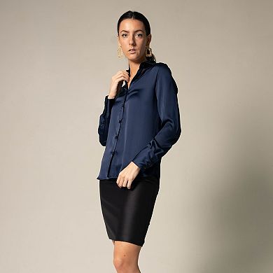 Classy Women Silk Blouse In Royal Blue